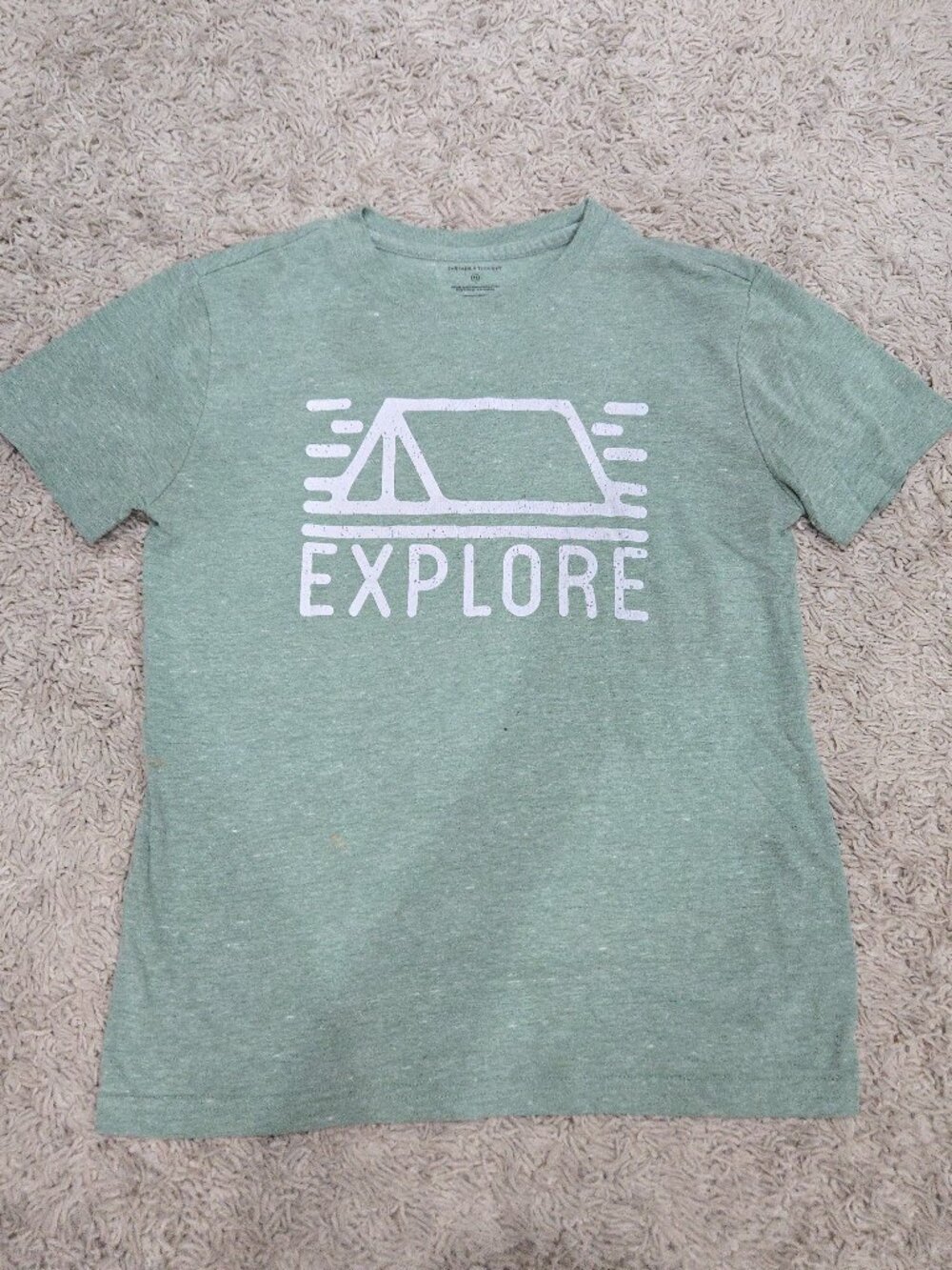 ⛺ Threads 4 Thought Youth kids Size 12 "Explore" Camping Tee - Sage Green